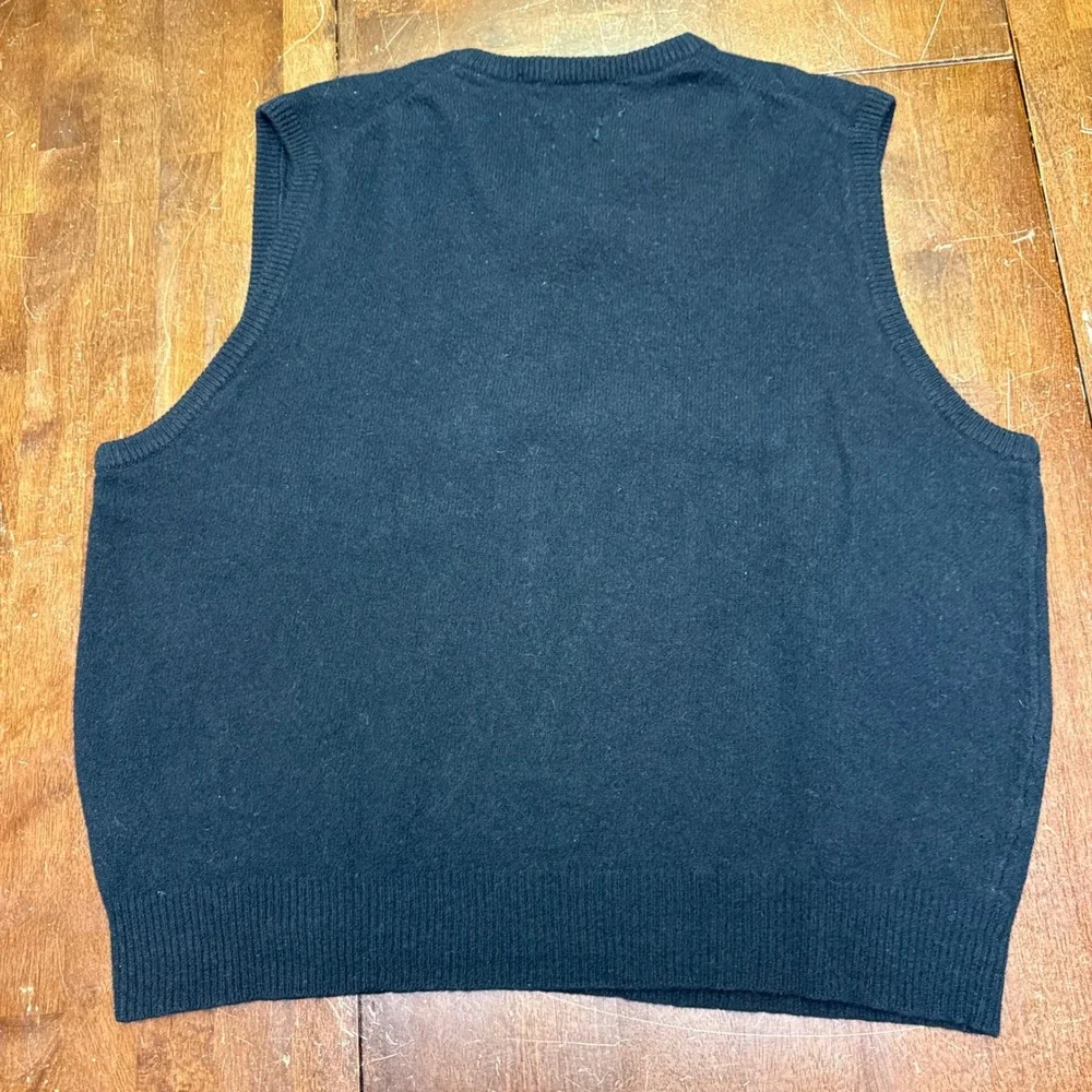 Polo Ralph Lauren 100% Wool Sweater Vest Mens Medium Black Red Pony V-Neck Knit